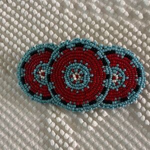 Handmade Red and Turquoise Beaded Floral Brooch - Women Jewelry